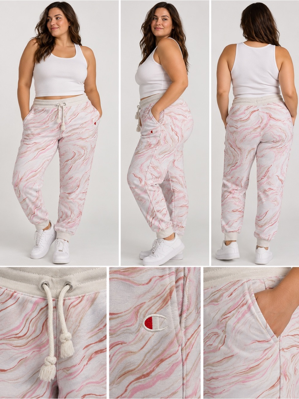 Champion Reverse Weave Women Marble Flow Boyfriend Joggers Pink/White/Cream 2XL